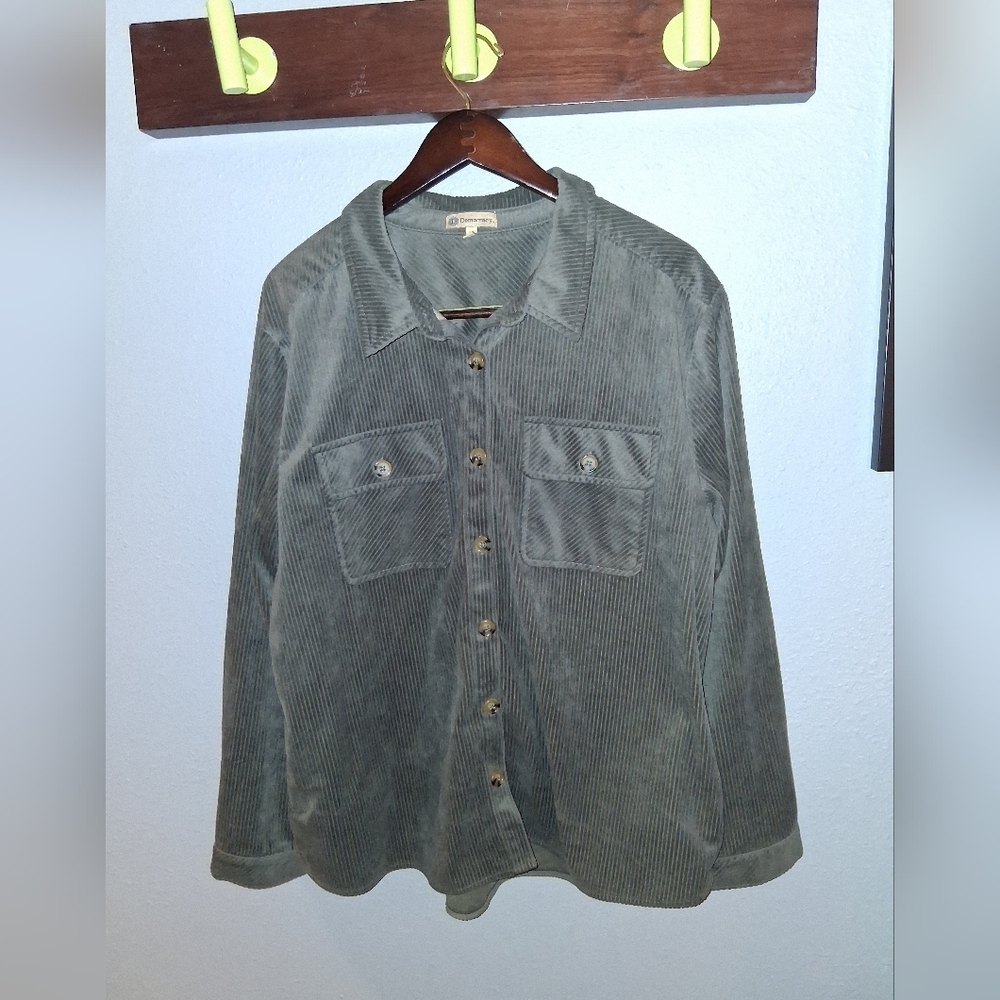 Democracy Forrest Green Courdroy Jacket Shacket Oversized XL